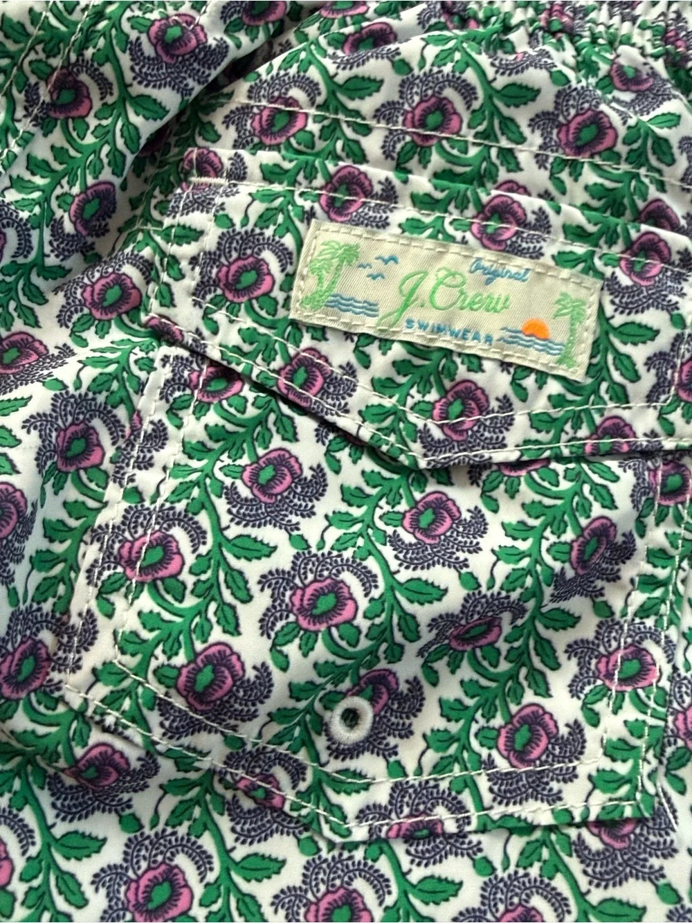 NWT Crewcuts Green and Purple Floral Swim Trunks Sz 7